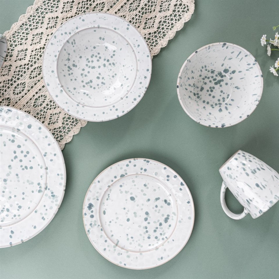 Conjunto de louça de grés Graceful Greens Dot da coleção Astral