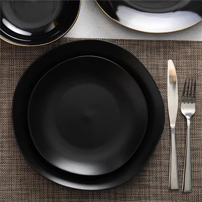 Conjunto de louças em formato orgânico preto fosco/brilhante 12-, serviço para 4 pessoas
