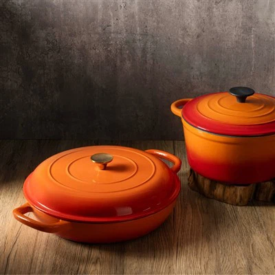 Panela holandesa de ferro fundido esmaltado laranja com alça