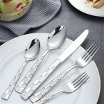 Conjunto de talheres de aço inoxidável fosco xadrez prateado - 20 peças (serviço para 4)
