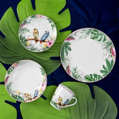 Conjunto de jantar de porcelana de 16 peças tropicais|Serviço para 4|Festa da selva vibrante